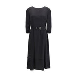 Prada Black Wool Midi Dress with Technical Belt