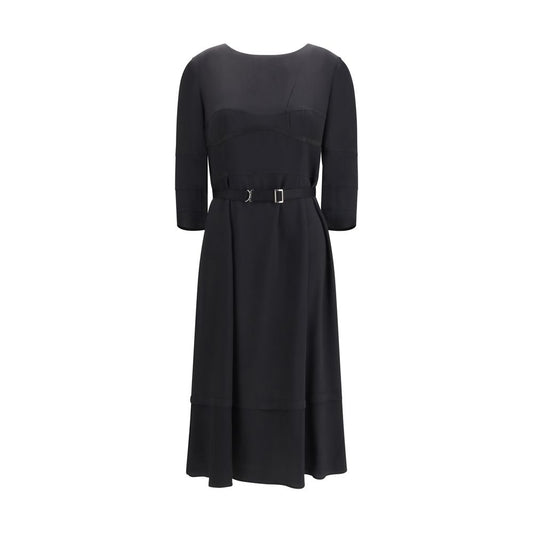 Prada Black Wool Midi Dress with Technical Belt