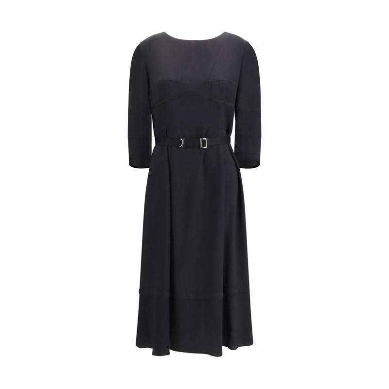 Prada Black Wool Midi Dress with Technical Belt