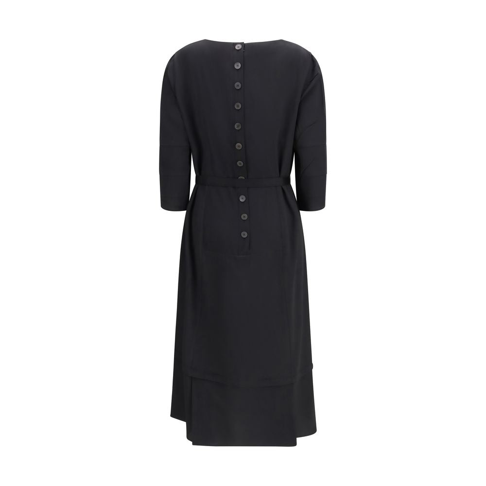 Prada Black Wool Midi Dress with Technical Belt