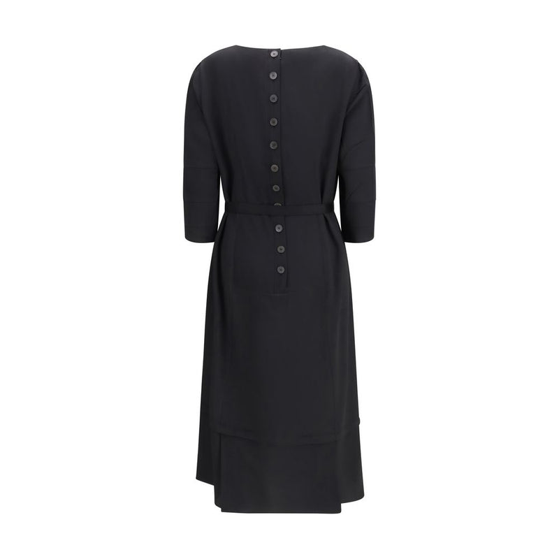 Prada Black Wool Midi Dress with Technical Belt