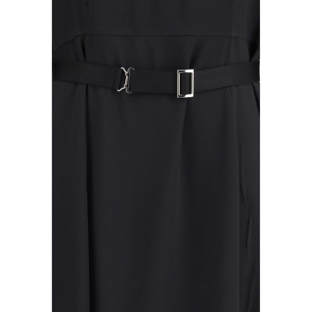 Prada Black Wool Midi Dress with Technical Belt