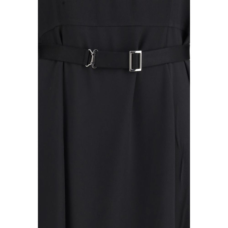 Prada Black Wool Midi Dress with Technical Belt