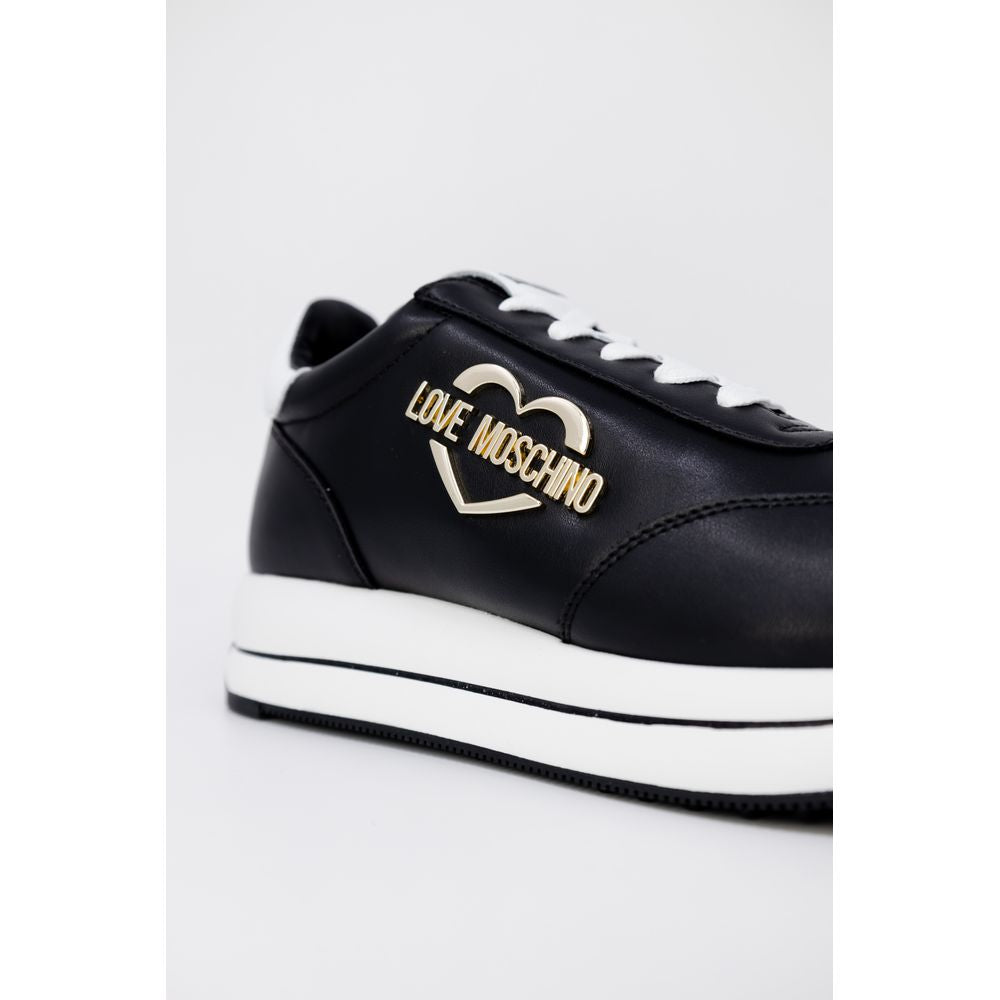 Love Moschino RUN40 Black Leather Low Top Sneakers for Women