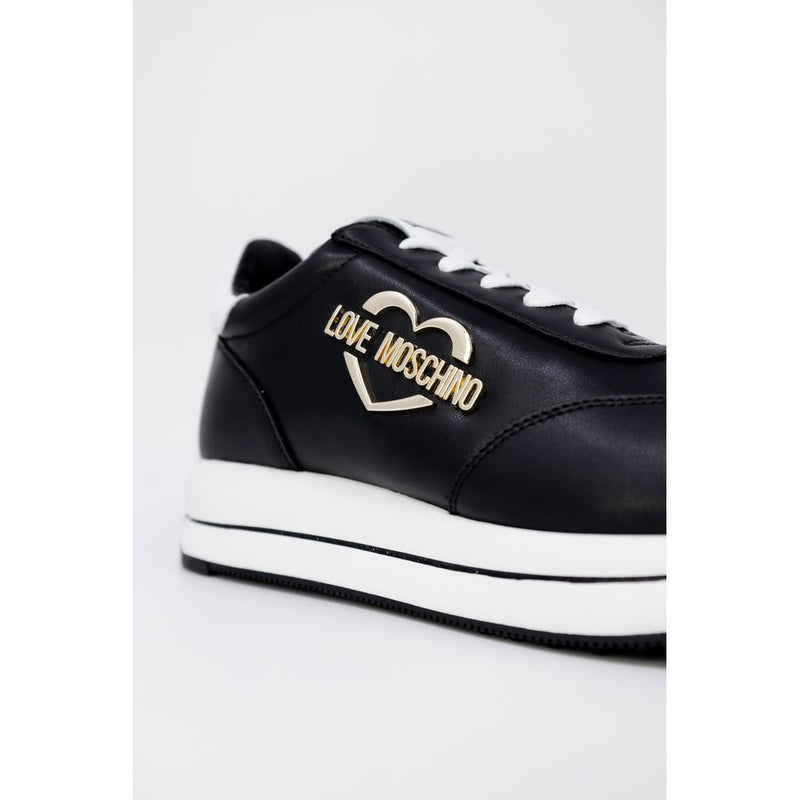 Love Moschino RUN40 Black Leather Low Top Sneakers for Women