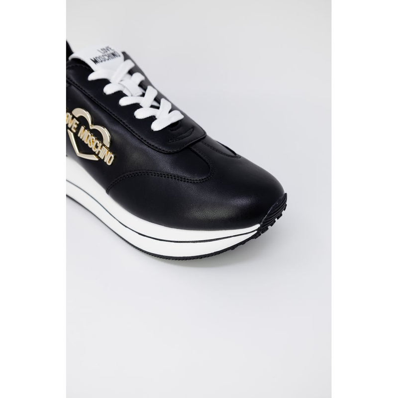 Love Moschino RUN40 Black Leather Low Top Sneakers for Women