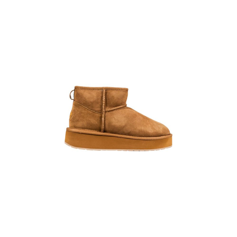 EMU Australia Stinger Micro Flatform Beige Leather Ankle Boots