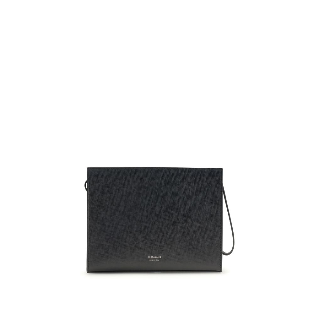 Ferragamo Gancini Pouch en Cuir de Veau Noir