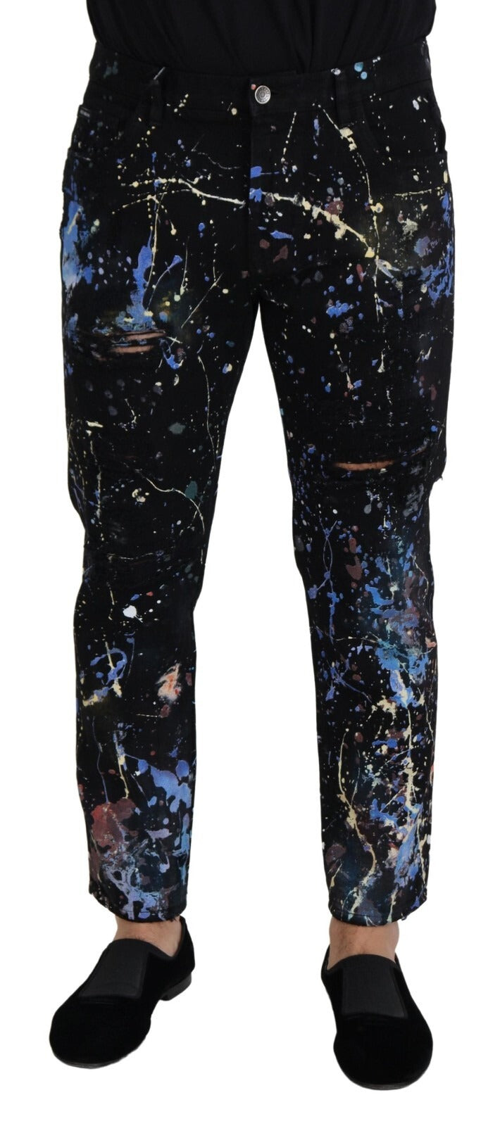 Jeans en jean noir à imprimé coloré en coton de Dolce &amp; Gabbana