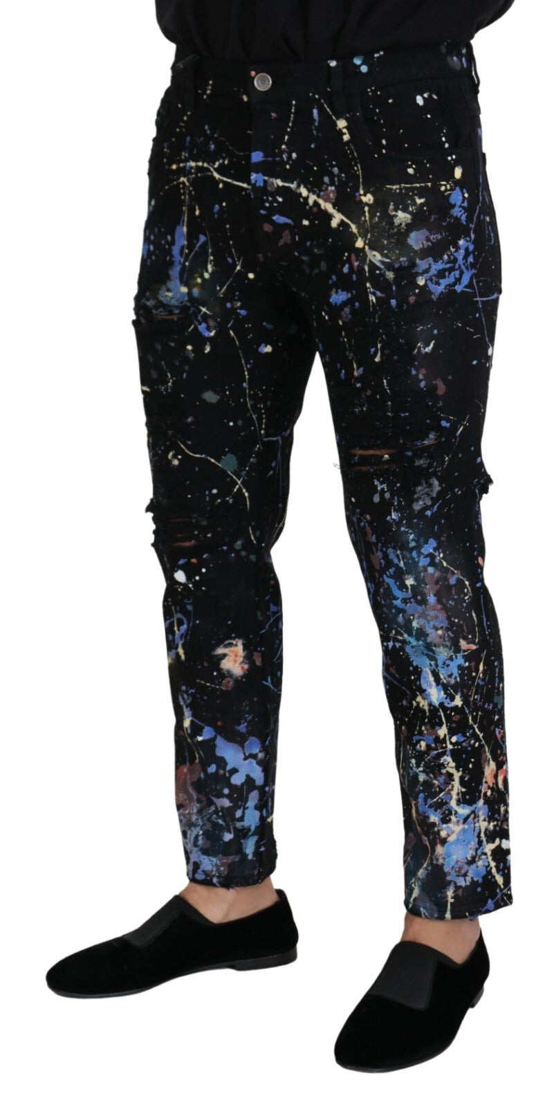 Jeans en jean noir à imprimé coloré en coton de Dolce &amp; Gabbana