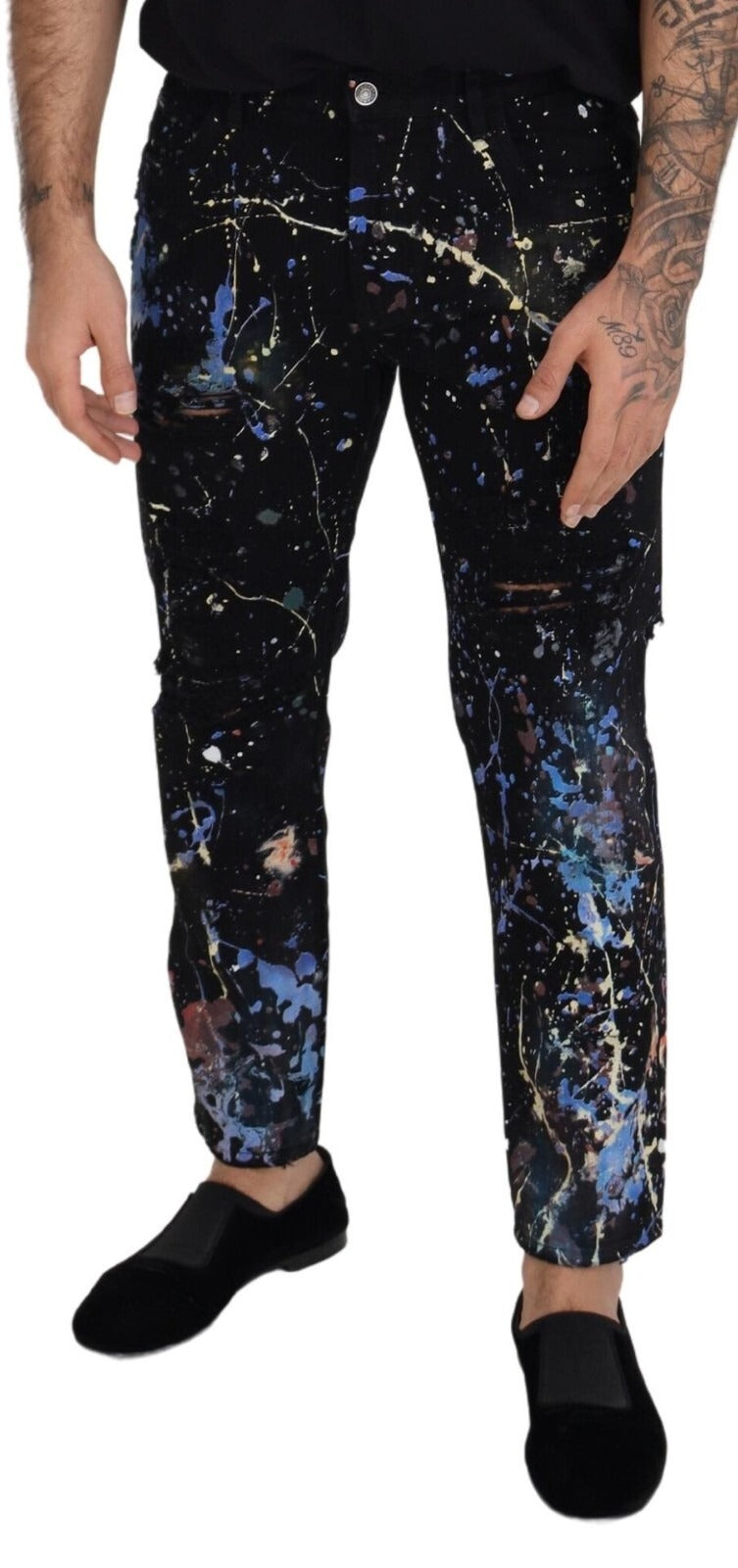 Jeans en jean noir à imprimé coloré en coton de Dolce &amp; Gabbana