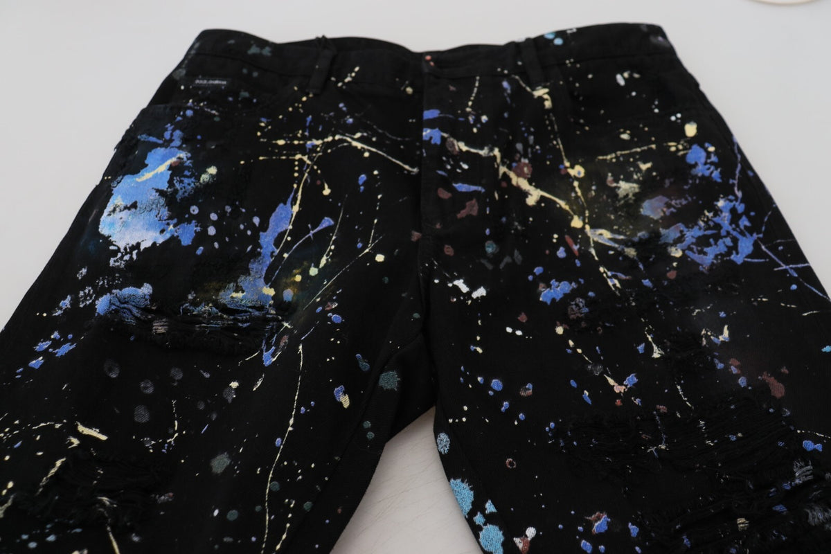 Jeans en jean noir à imprimé coloré en coton de Dolce &amp; Gabbana