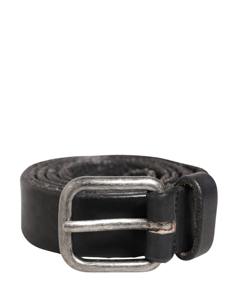 Daniele Alessandrini Men Black Leather Belt with Metal Buckle
