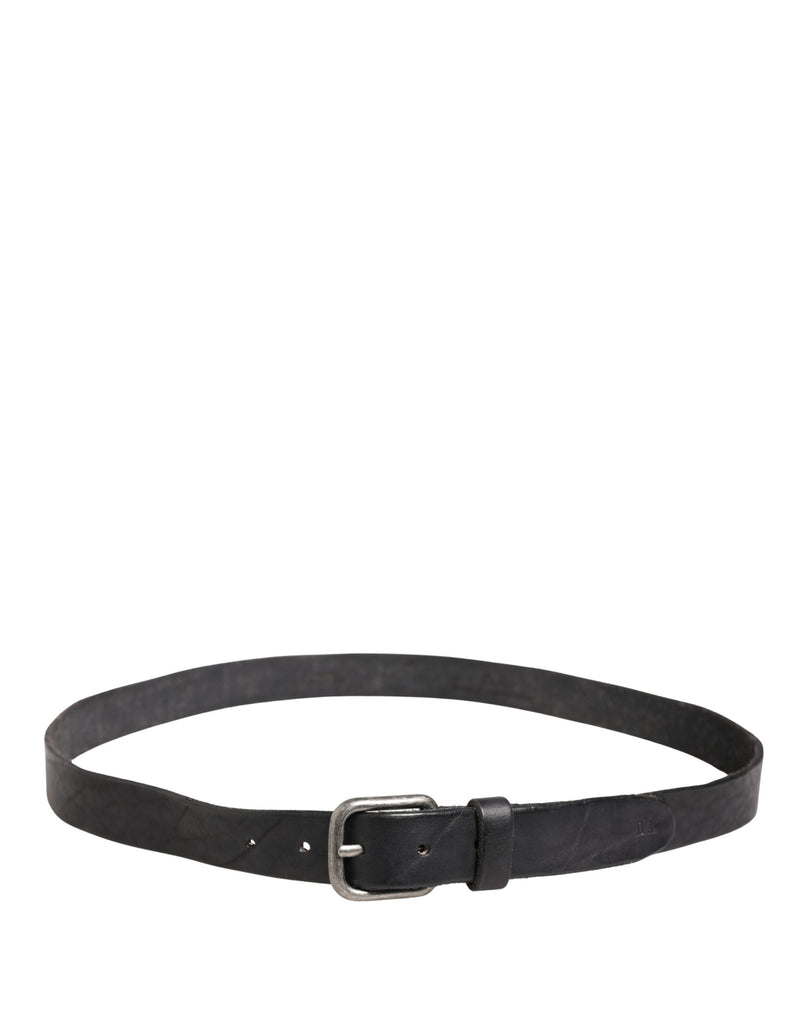 Daniele Alessandrini Men Black Leather Belt with Metal Buckle