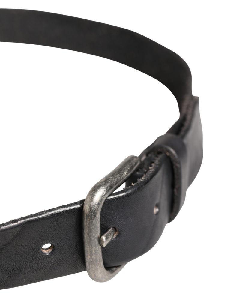 Daniele Alessandrini Men Black Leather Belt with Metal Buckle