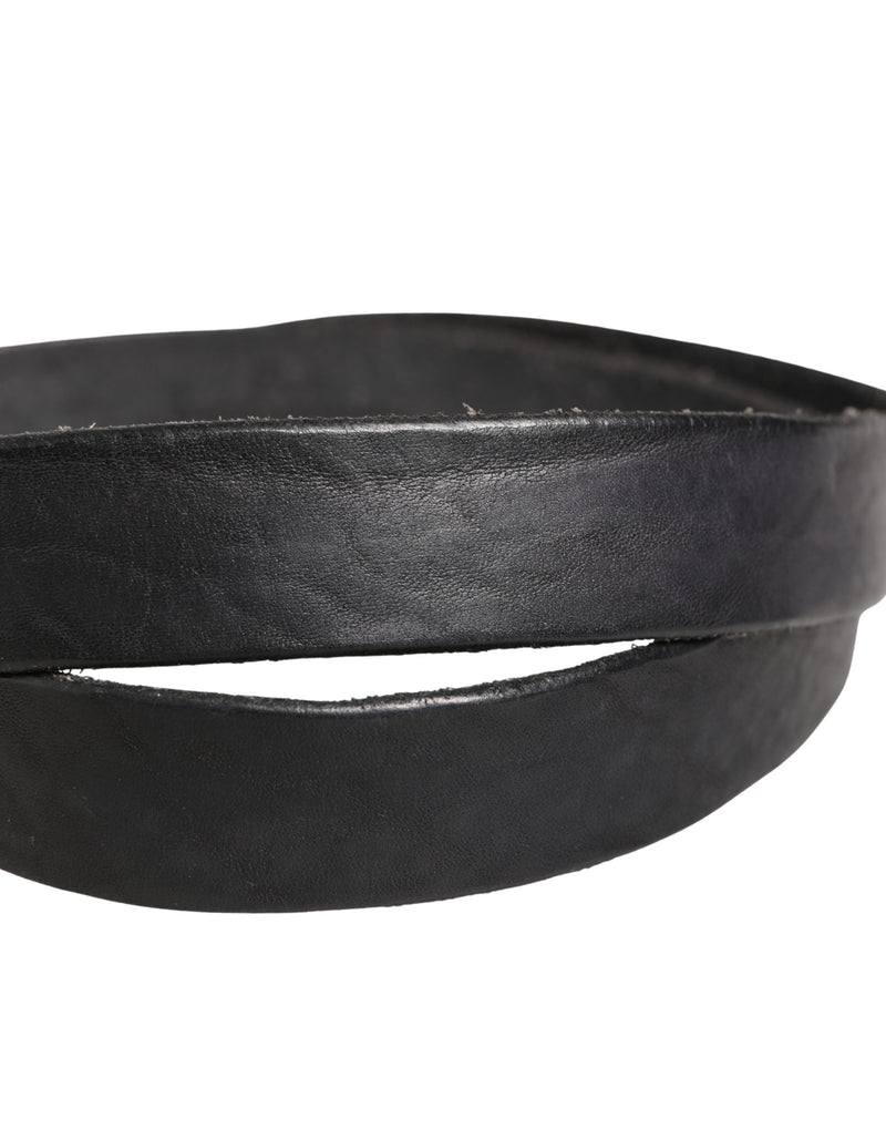 Daniele Alessandrini Men Black Leather Belt with Metal Buckle