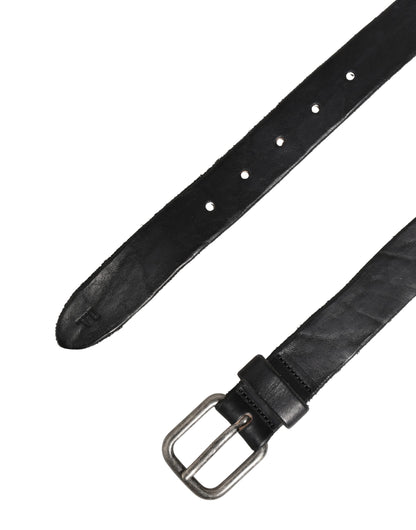 Daniele Alessandrini Ceinture Homme en Cuir Noir à Boucle Métallique