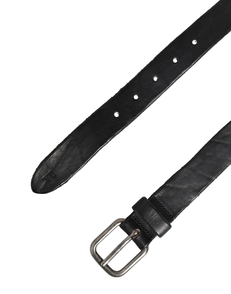 Daniele Alessandrini Men Black Leather Belt with Metal Buckle
