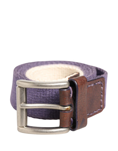 Ermanno Scervino Heren Paars Canvas Zilverkleurige Metalen Gesp Riem
