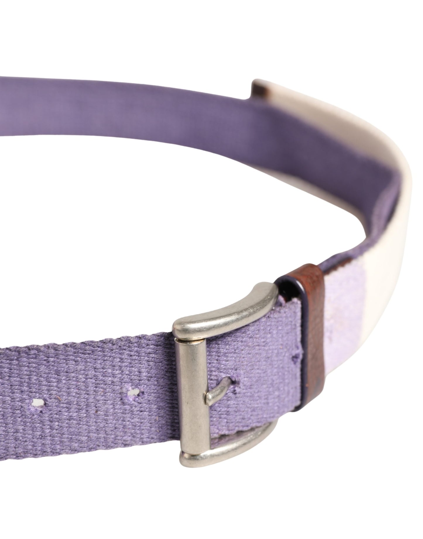 Ermanno Scervino Heren Paars Canvas Zilverkleurige Metalen Gesp Riem