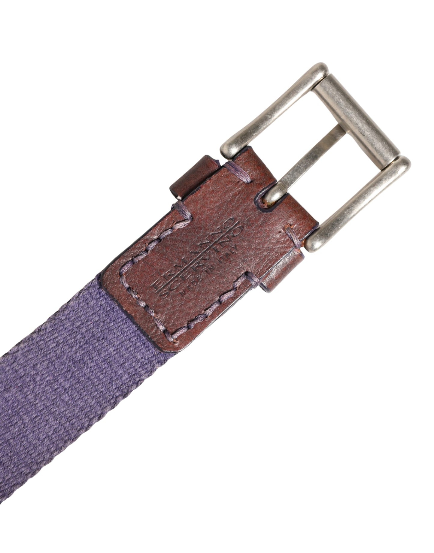 Ermanno Scervino Heren Paars Canvas Zilverkleurige Metalen Gesp Riem