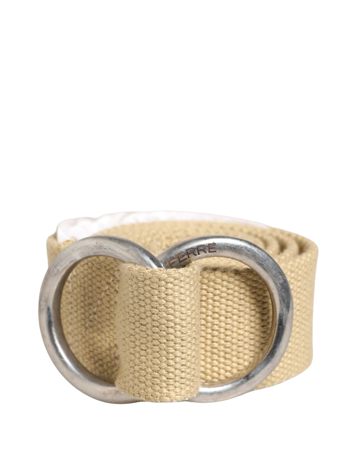 GF Ferre Men Beige Canvas Belt with Silver Metal Buckle