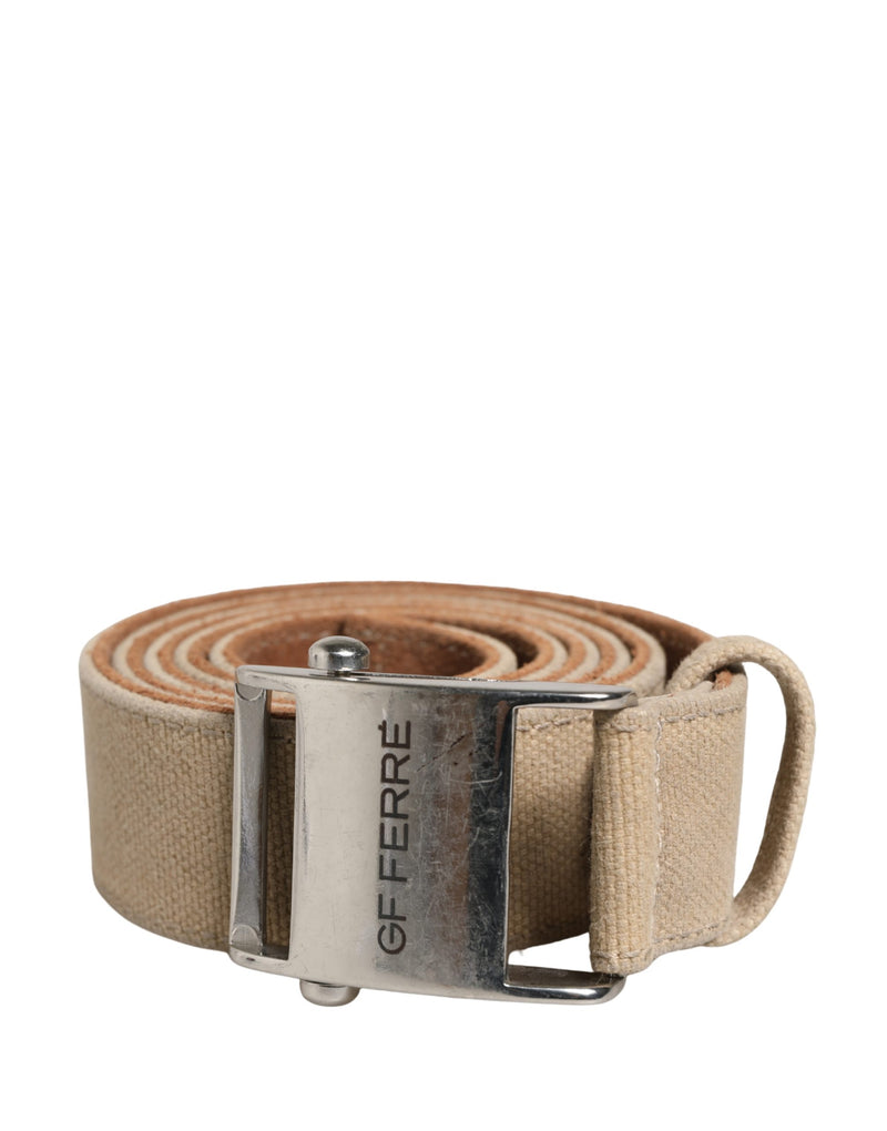 GF Ferre Men Beige Canvas Belt with Silver Metal Buckle