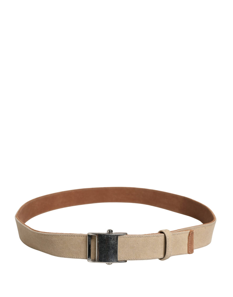 GF Ferre Men Beige Canvas Belt with Silver Metal Buckle