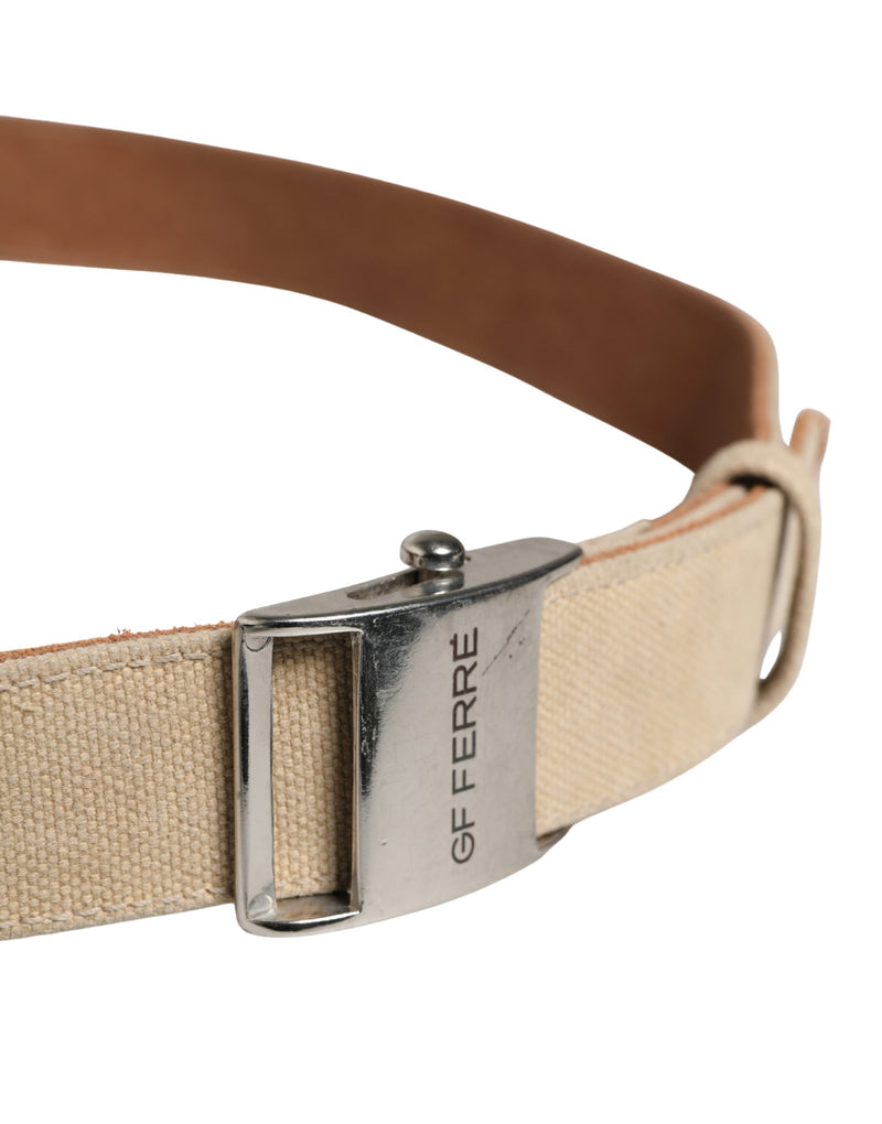 GF Ferre Men Beige Canvas Belt with Silver Metal Buckle