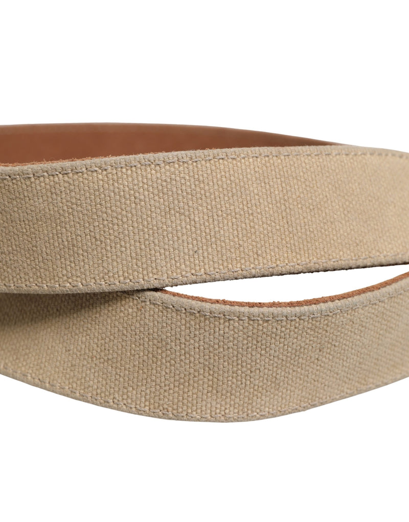 GF Ferre Men Beige Canvas Belt with Silver Metal Buckle