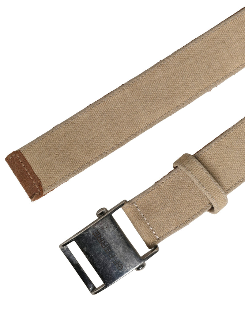 GF Ferre Men Beige Canvas Belt with Silver Metal Buckle
