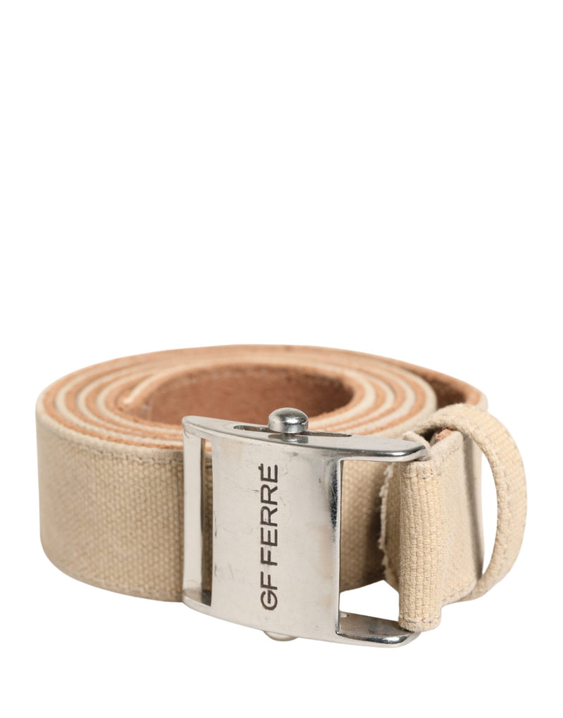 GF Ferre Men Beige Canvas Silver Metal Buckle Belt