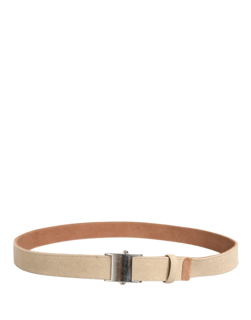 GF Ferre Men Beige Canvas Silver Metal Buckle Belt