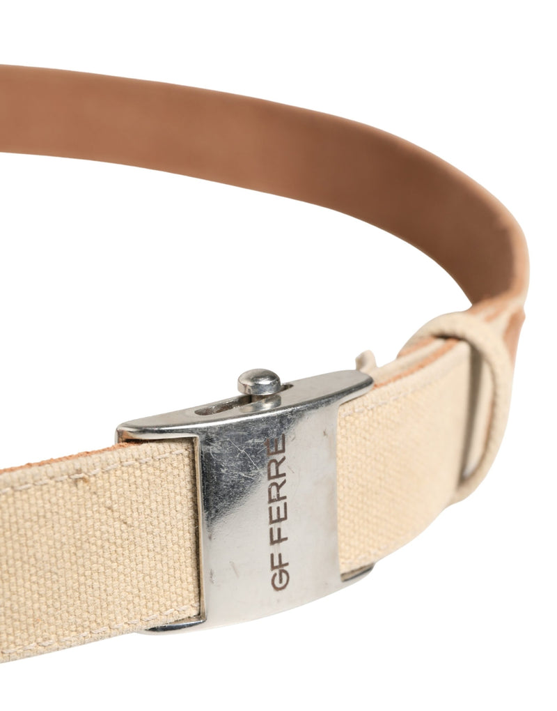 GF Ferre Men Beige Canvas Silver Metal Buckle Belt