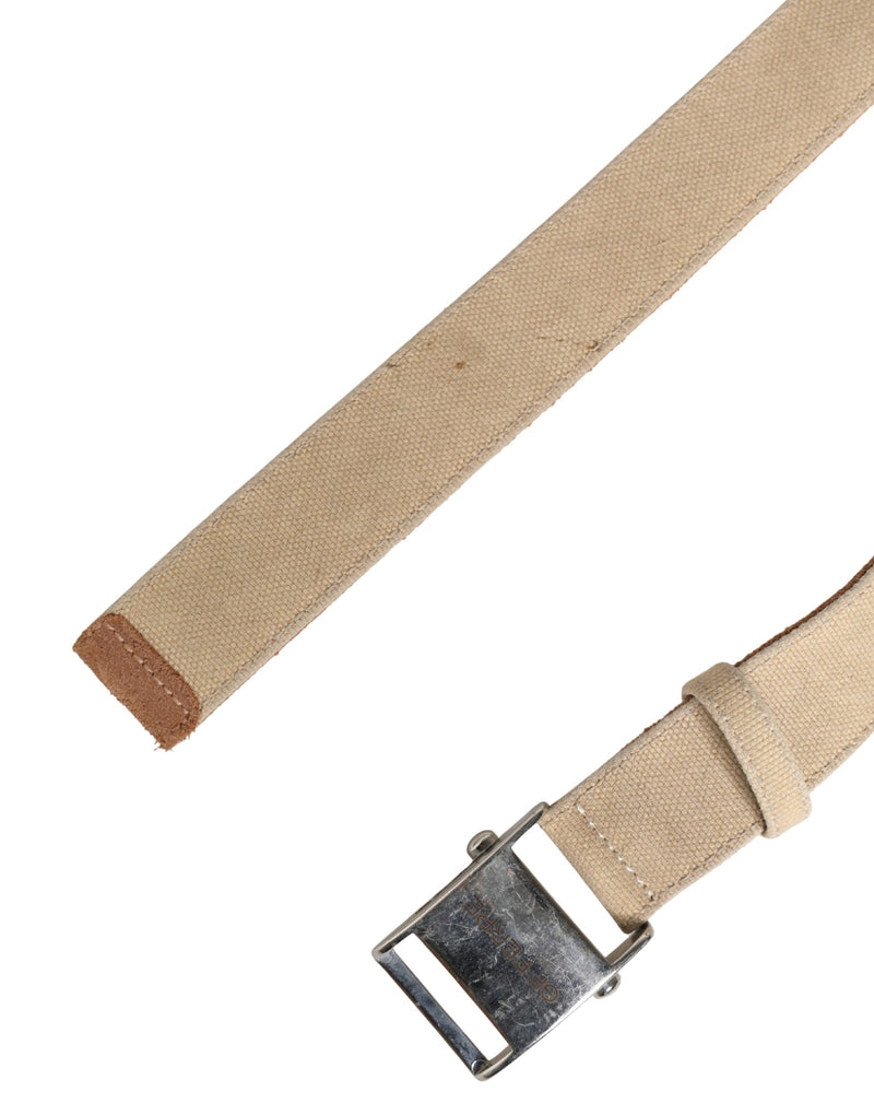 GF Ferre Men Beige Canvas Silver Metal Buckle Belt