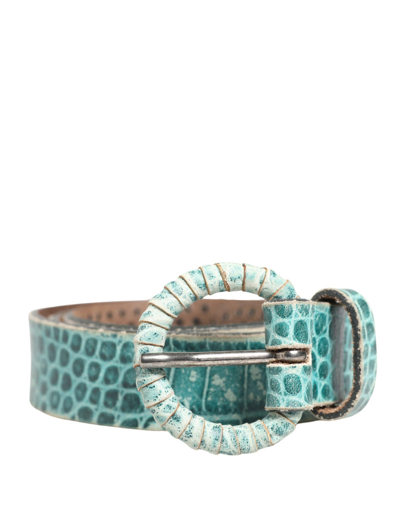 Scervino Street Women Green Leather Croco Print Studded Belt
