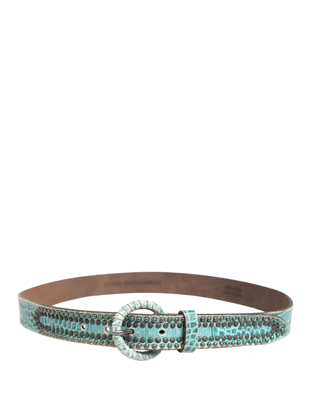 Scervino Street Women Green Leather Croco Print Studded Belt