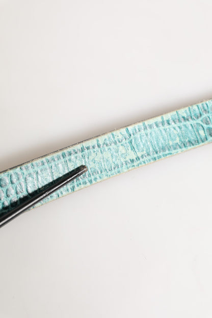 Scervino Street Women Green Leather Croco Print Studded Belt