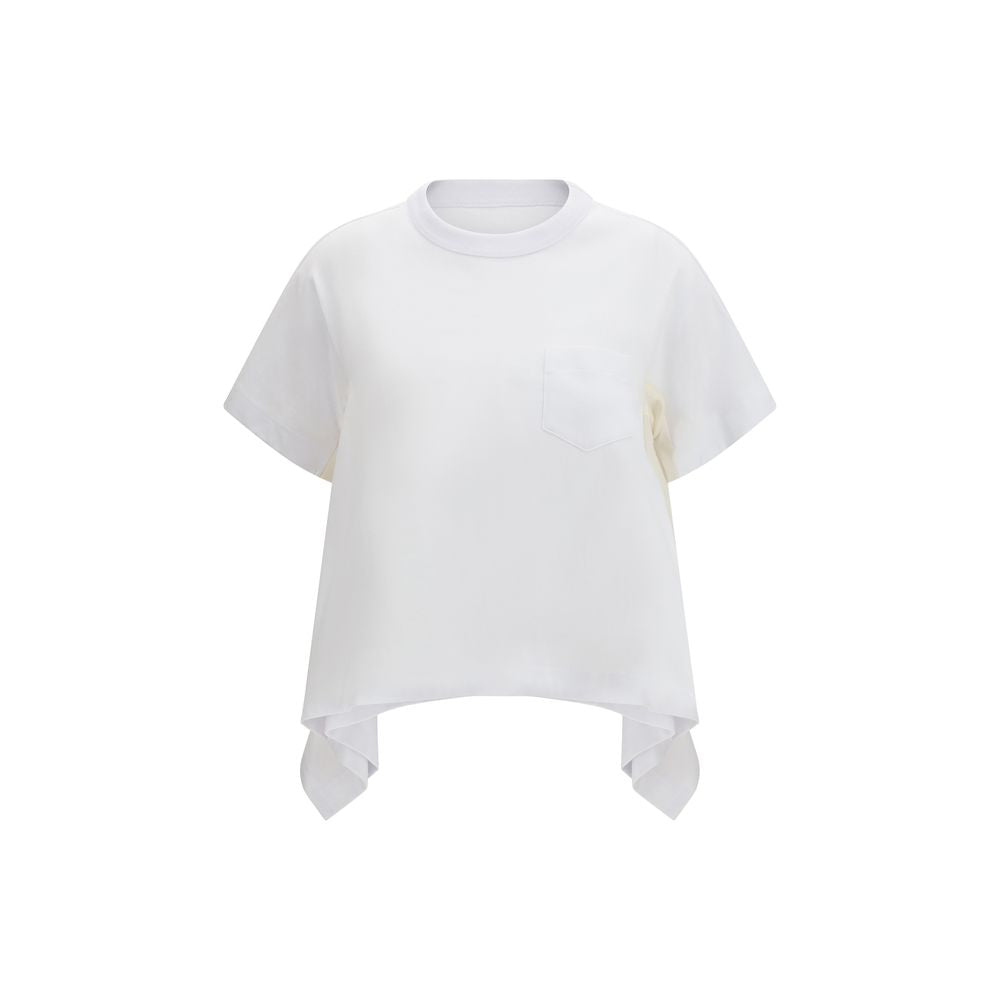 Sacai White Cotton T-Shirt - Lightweight Denim & Jersey