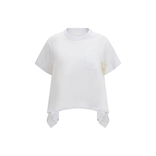 Sacai White Cotton T-Shirt - Lightweight Denim & Jersey