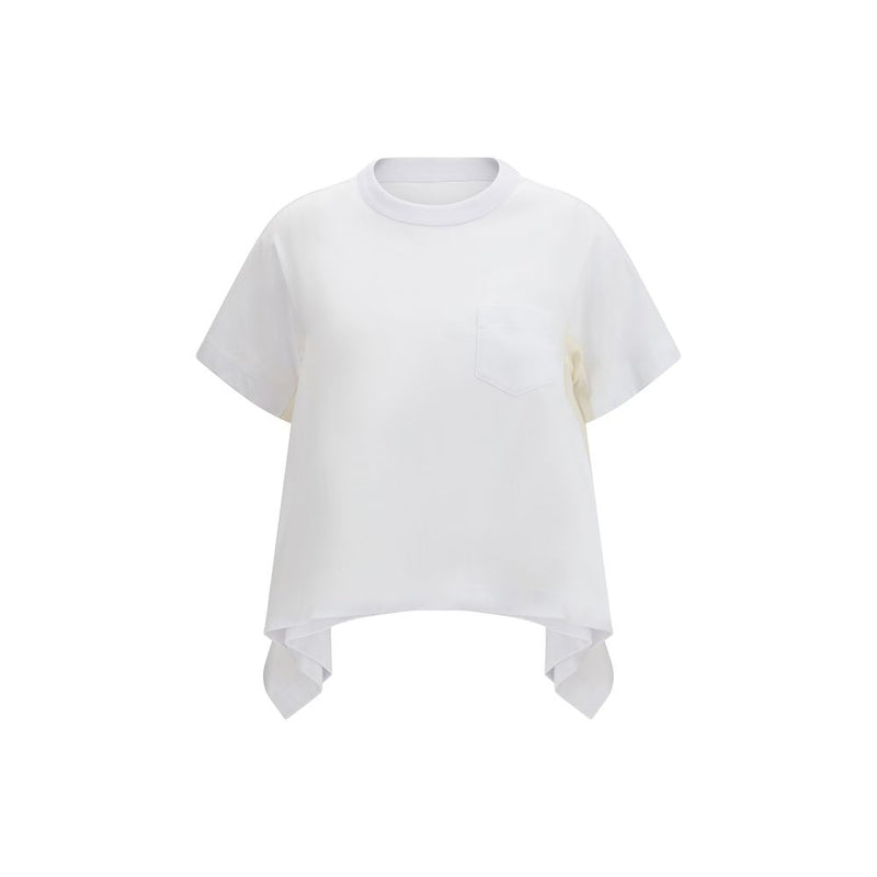 Sacai White Cotton T-Shirt - Lightweight Denim & Jersey