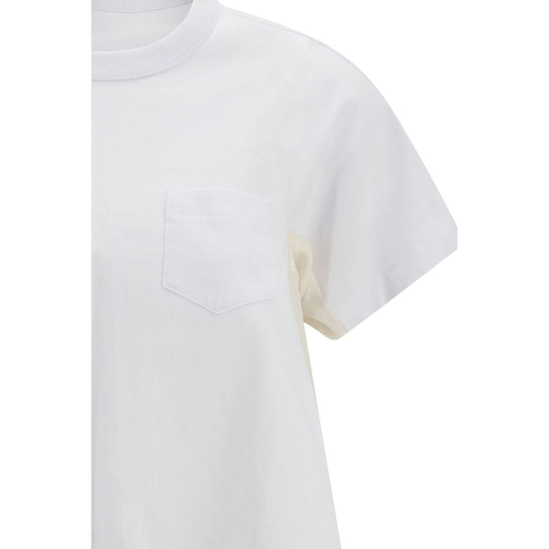 Sacai White Cotton T-Shirt - Lightweight Denim & Jersey