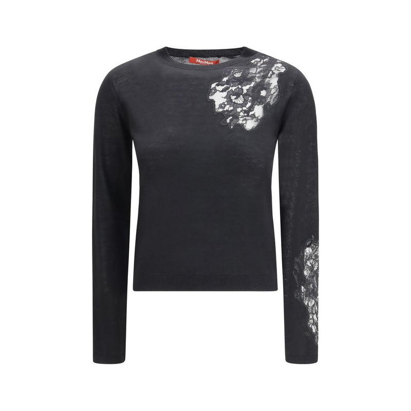 Max Mara Black Silk Sweatshirt with Lace Inserts - Elegant Women's Top