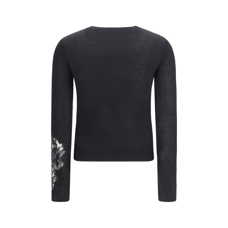 Max Mara Black Silk Sweatshirt with Lace Inserts - Elegant Women's Top