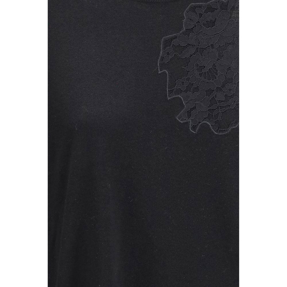Max Mara Black Silk Sweatshirt with Lace Inserts - Elegant Women's Top