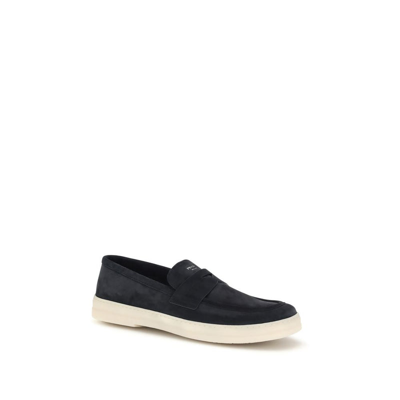 Prada Blue Calf Leather Bos Taurus Slip-On Loafers for Men
