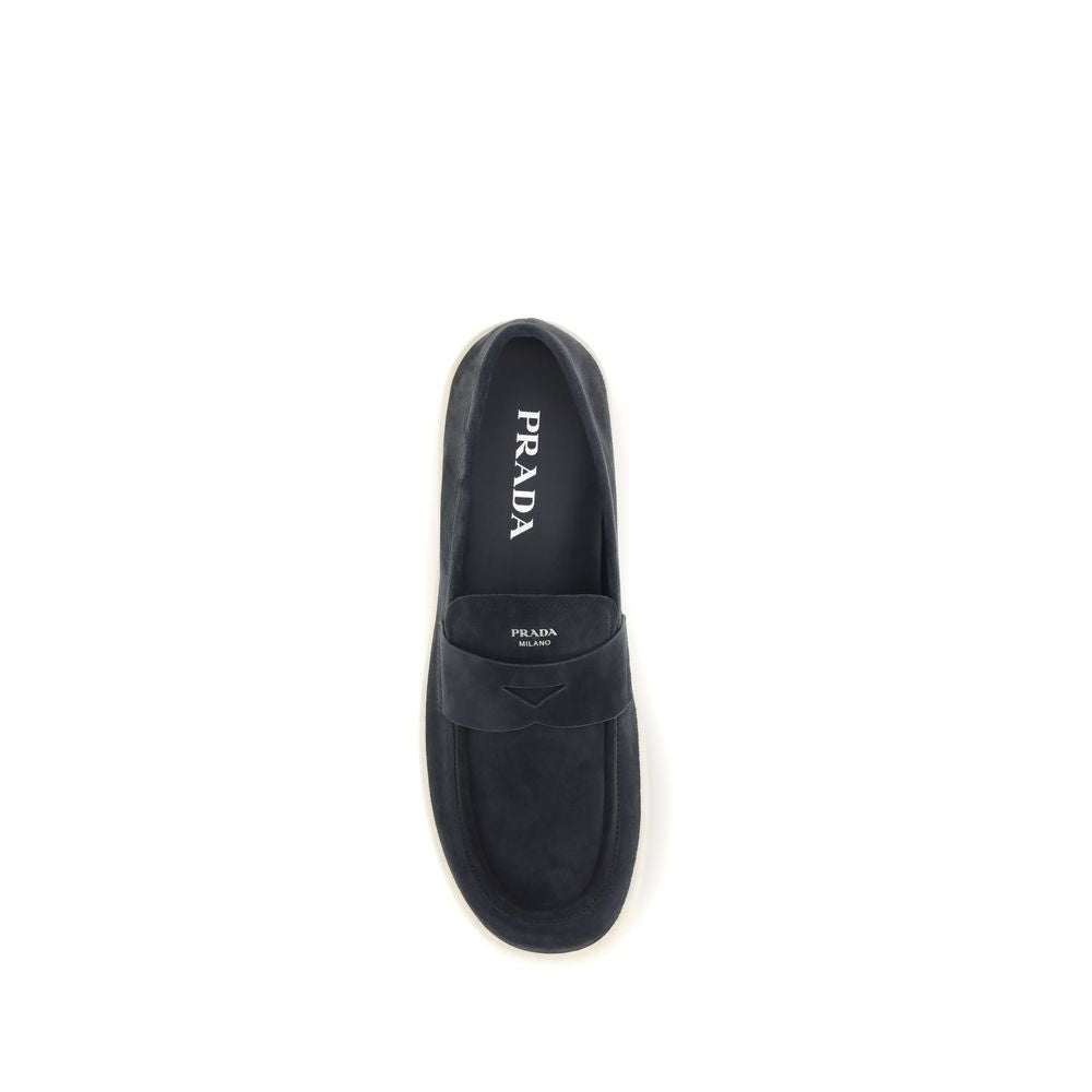 Prada Blue Calf Leather Bos Taurus Slip-On Loafers for Men
