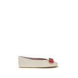 Ferragamo Vara Bow White Calf Leather Ballet Flats
