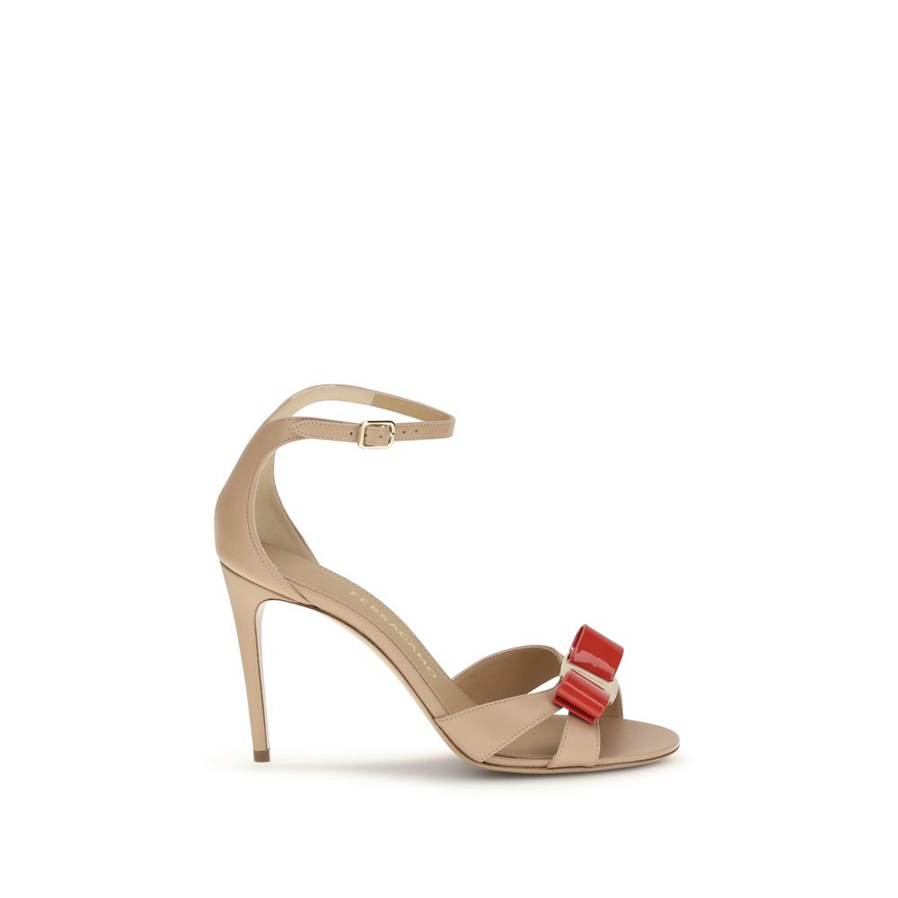 Ferragamo Vara Bow Beige Calf Leather Stiletto Heel Sandals