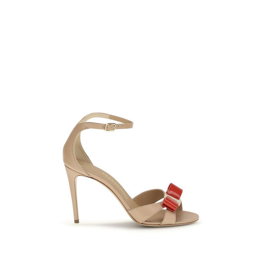 Ferragamo Vara Bow Beige Calf Leather Stiletto Heel Sandals